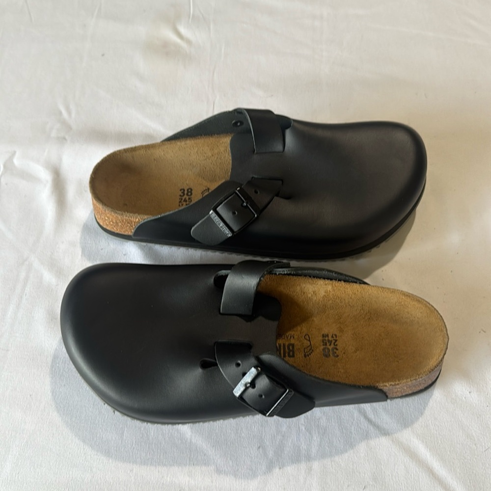 Birkenstock Boston Super Grip Black Leather US 7/38 Regular new